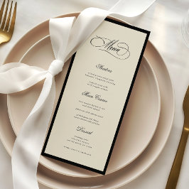 Elfenbein & Schwarz Old Money Ästhetik Retro Hochz Menükarte