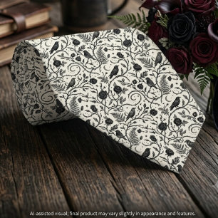 Elfenbein-Schwarze Gotische Raben-Hochzeitskleidun Krawatte
