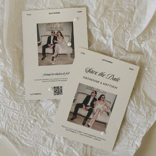 Elfenbein & Schwarze Old Money Hochzeit Save the D Einladung