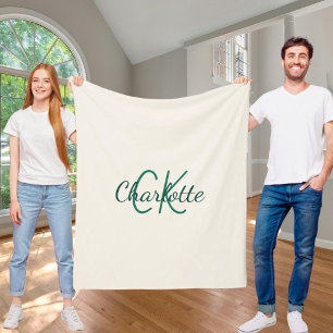 Elfenbein Smaragdgrün Monogramm Fleecedecke