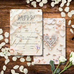 Elfenbein-Spitzen-Herz-Blumen-Romanische Frühlings RSVP Karte