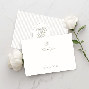 Elfenbein Stripe Botanical Danke Hochzeit Mitteilungskarte