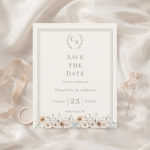 Elfenbein-Taupe-Monogramm-Blumen-Hochzeit 'Save th