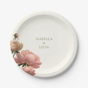 Elfenbein Trendy Vintag Rose Wedding Pappteller