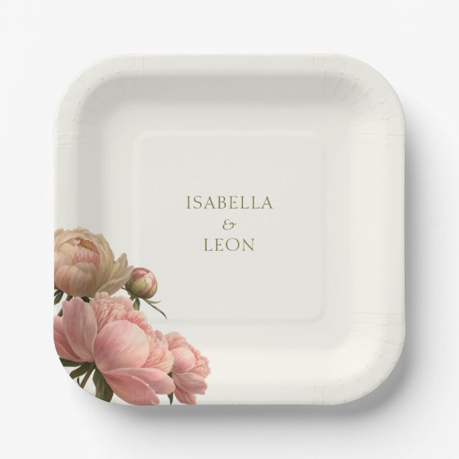 Elfenbein | Trendy Vintag Rose Wedding Pappteller (Vorderseite)