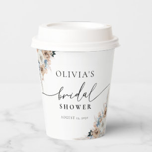 Elfenbein und blauer Boho Brautparty Paper Cup Pappbecher