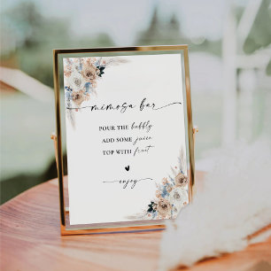 Elfenbein und Blue Boho Brautparty Mimosa Bar Sign Sockelschild