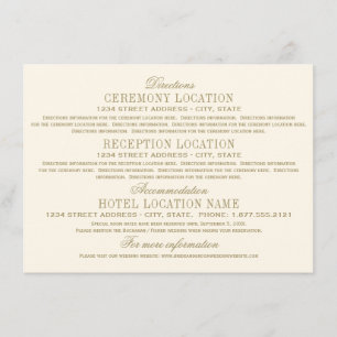Elfenbein- und Gold-Hochzeitsanweisungen Details Begleitkarte