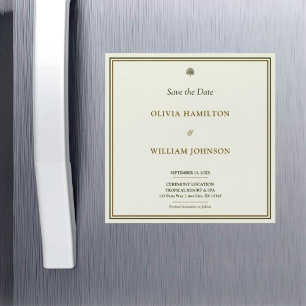 Elfenbein- und Gold-Typografie Save-the-Date-Magne Magneteinladung