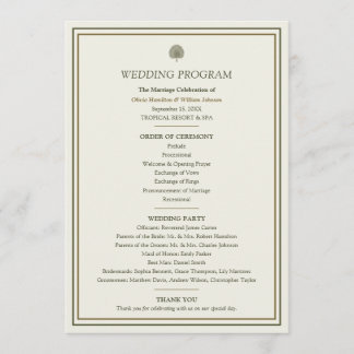Elfenbein- und Goldpalmen-Hochzeitsprogramm Programm