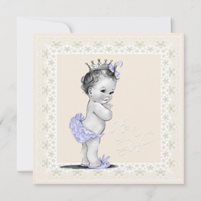 Elfenbein und Lavender Baby Girl Duwer Einladung (Vorderseite)