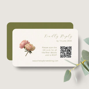 Elfenbein und Olivenöl Chic Rose Wedding RSVP QR Begleitkarte