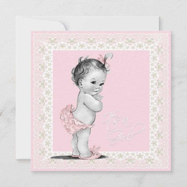 Elfenbein und Rosa Babydusche Einladung (Vorderseite)