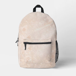 Elfenbein- und Roségold-Akzente Florales KI-Kunstw Bedruckter Rucksack