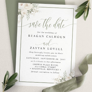 Elfenbein und Salbei Elegante Blumen Save-the-Date Save The Date