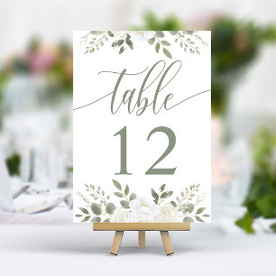 Elfenbein und Salbei Elegante Florale Hochzeit Tischnummer