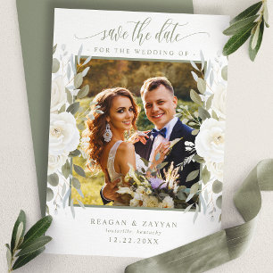 Elfenbein- und Salbei-Foto-Blumen- Save-the-Date-K Save The Date