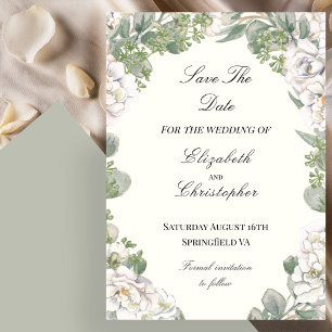 Elfenbein und Salbei Grün Florale Hochzeit Rettet Save The Date