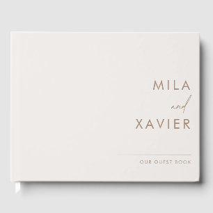 Elfenbein und Sand Modernes Minimal Wedding Gues Gästebuch