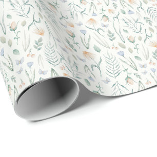Elfenbein-Vintage-Cottagecore-Botanical-Blumenmust Geschenkpapier