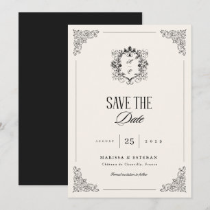 Elfenbein Vintage Crest Monogram formelle Luxus Ho Save The Date