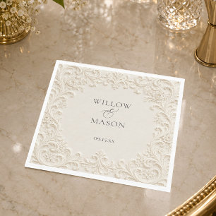 Elfenbein Vintage Schriftrolle Blumen Hochzeitsser Serviette