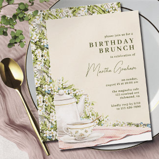 Elfenbein | Vintager Tee Geburtstagsbrunch Einladung