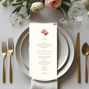 Elfenbein & Weiß Chic Florale Rose Hochzeit Menükarte