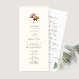 Elfenbein & Weiß Chic Florales Rosen-Hochzeitspr Menükarte
