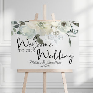 Elfenbein Weiße Rosen Florale Hochzeit Poster