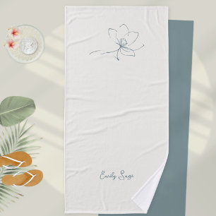 Elfenbein Zen Yoga Florale Linien Kunst Küstenblau Badehandtuch
