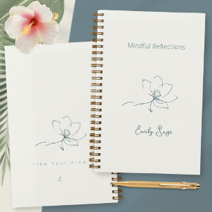 Elfenbein Zen Yoga Florale Linien Kunst Küstenblau Notizbuch