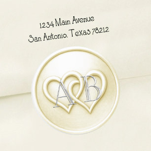 Elfenbein Zwei Herzen Silber Monogramm Hochzeit Runder Aufkleber