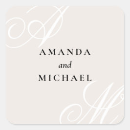 Elfenbeinbeige Elegante Monogram Wedding Square Quadratischer Aufkleber