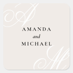 Elfenbeinbeige Elegante Monogram Wedding Square Quadratischer Aufkleber