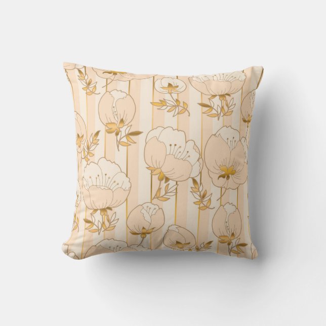 Elfenbeinbeige: Luxuriöses Blumenmuster. Kissen (Vorderseite)