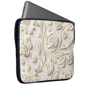 Elfenbeinbesticktes Blumendesign Laptopschutzhülle