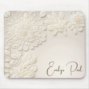 Elfenbeinbesticktes Blumenmuster mit Namen Mousepad