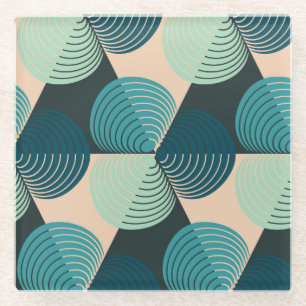 Elfenbeinblau Geometrisch: Retro-Tile-Elegance. Glasuntersetzer