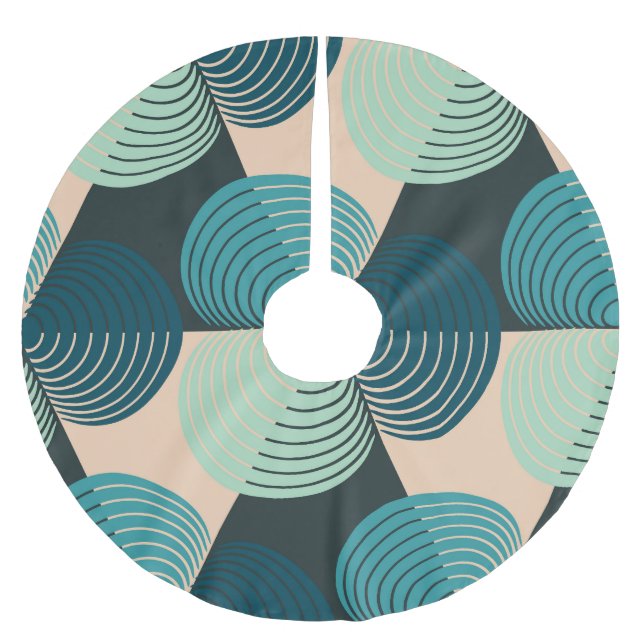 Elfenbeinblau Geometrisch: Retro-Tile-Elegance. Polyester Weihnachtsbaumdecke (Vorderseite)