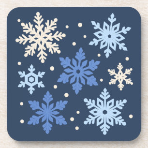 Elfenbeinblaue Schneekristalle Indigo Quadrat Unte Getränkeuntersetzer