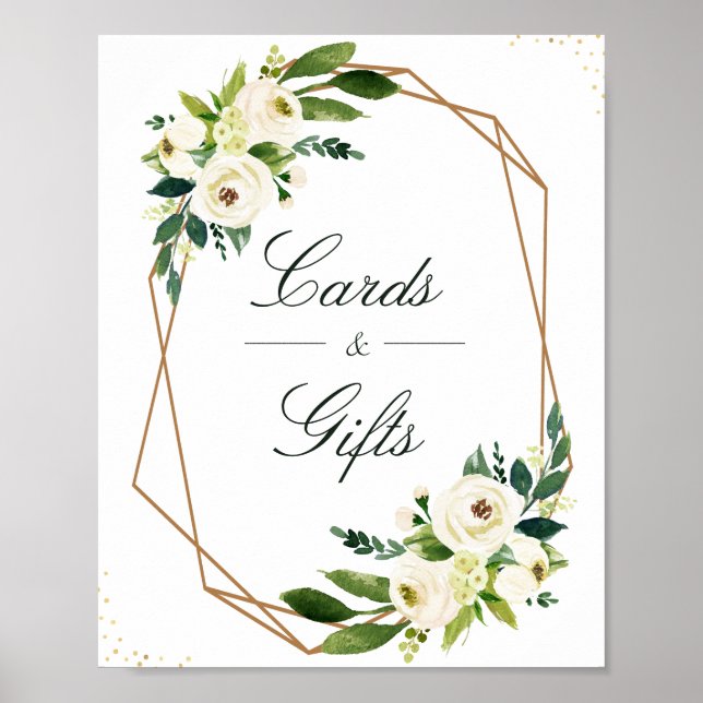 Elfenbeinblume, geometrische Hochzeitskarten und G Poster (Vorne)