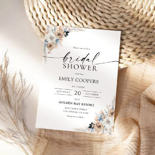 Elfenbeinblume und blauer Boho Brautparty Einladung