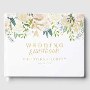 Elfenbeinblumenhochzeit Personalisierte Münze Gästebuch