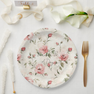 Elfenbeinblush Pink Roses Blumenzehen Pappteller
