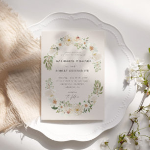 Elfenbeinblütengarten Elegante Hochzeit Einladung
