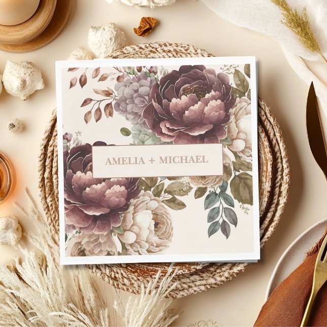 Elfenbeinbordeauxrot Herbsthochzeit Serviette (Von Creator hochgeladen)