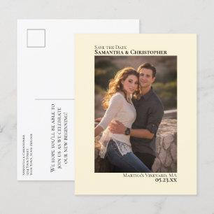 Elfenbeincreme Minimalistisch Hochzeit Foto Save t Ankündigungspostkarte