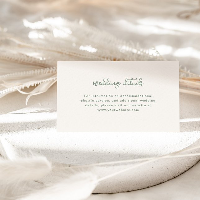 Elfenbeincreme und Sage Green | Angaben zur Hochze Begleitkarte (A simple and elegant ivory cream wedding details insert card with sage green text)