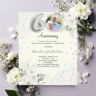 Elfenbeindiamanten-Florale 60. Hochzeitseinladung